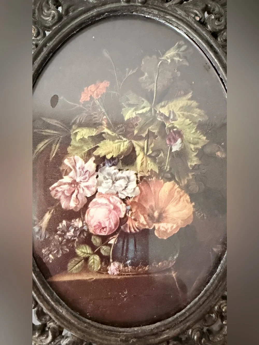 Vintage Gold Ornate Oval Frame floral print made in Italy